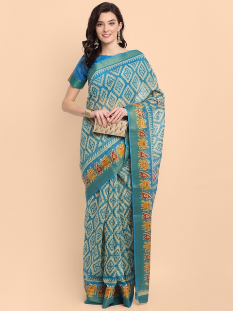 

KALINI Blue Kalamkari Printed Linen Blend Saree