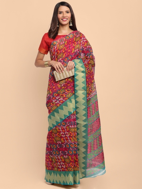 

Kalini Woven Pink & Green Linen Blend Paisley Printed Saree