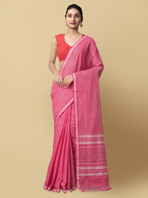 

Unnati Silks Pink Pure Cotton Venkatgiri Saree
