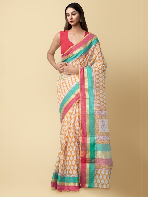 

Unnati Silks Orange Ethnic Motifs Pure Cotton Kota Saree