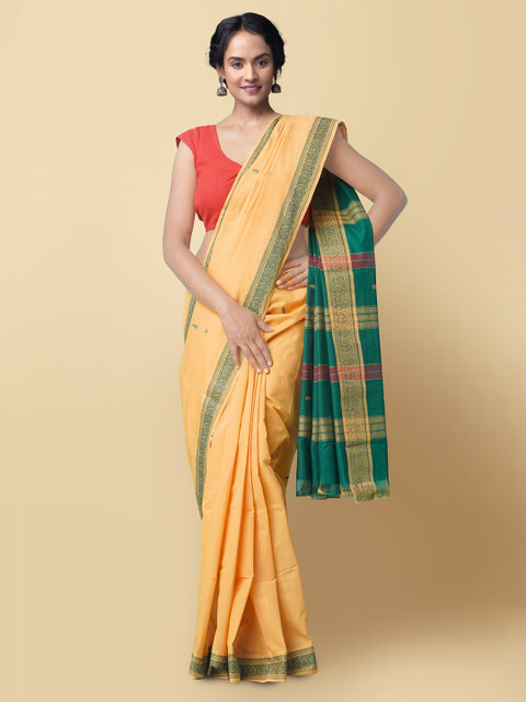 

Unnati Silks Women Beige Pure Handloom Venkatagiri Cotton Sustainable Saree