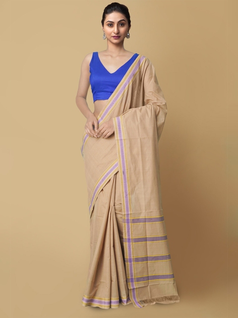 

Unnati Silks Women Beige Pure Handloom Venkatagiri Cotton Sustainable Saree