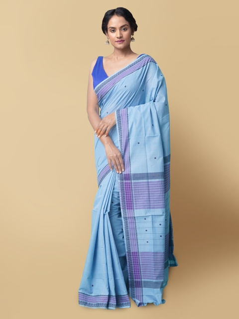 

Unnati Silks Blue & Purple Woven Design Pure Cotton Venkatgiri Saree