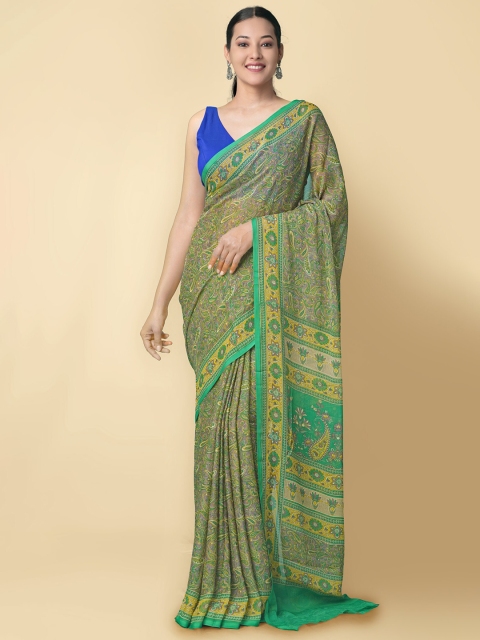 

Unnati Silks Grey & Green Ethnic Motifs Poly Crepe Patola Saree