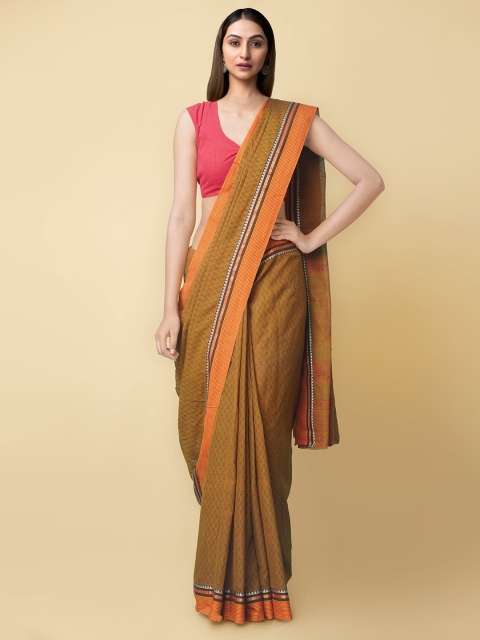 

Unnati Silks Orange & Green Ethnic Motifs Pure Cotton Dabu Saree