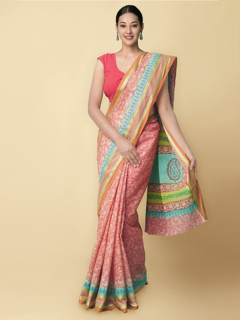 

Unnati Silks Red Woven Design Zari Pure Cotton Kasavu Saree