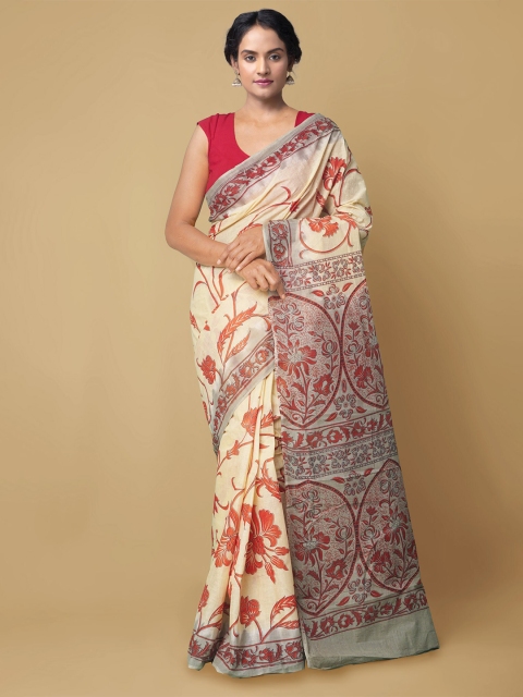 

Unnati Silks Yellow & Red Floral Pure Cotton Baluchari Saree