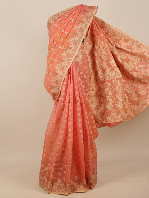 

Pothys Women Pink & Gold Super Net Floral Woven designed Saree