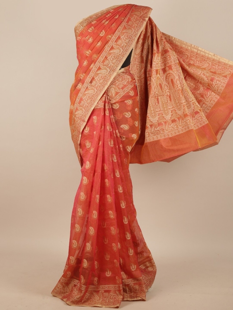 

Pothys Orange & Beige Paisley Supernet Saree