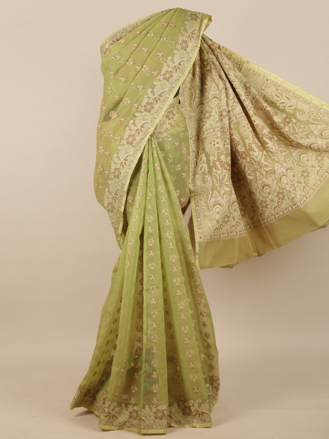 

Pothys Green & Off White Ethnic Motifs Zari Supernet Saree