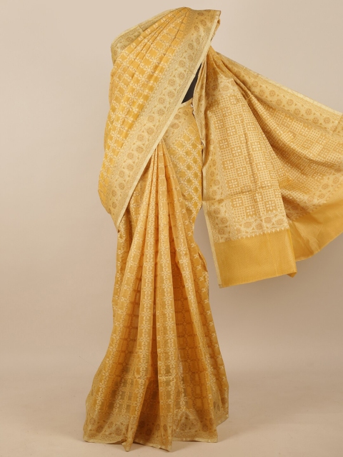 

Pothys Yellow & Gold-Toned Ethnic Motifs Zari Supernet Saree