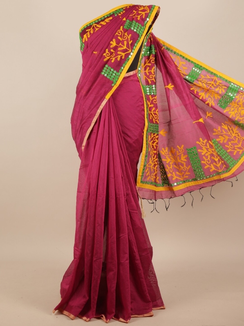 

Pothys Magenta Floral Embroidered Jute Cotton Saree