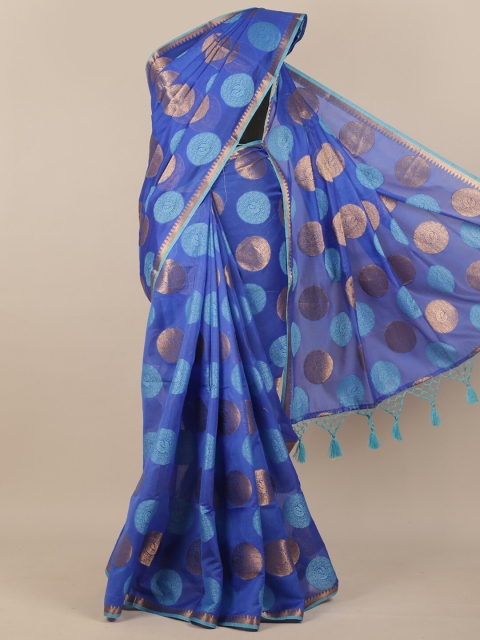 

Pothys Blue & Gold-Toned Ethnic Motifs Zari Saree