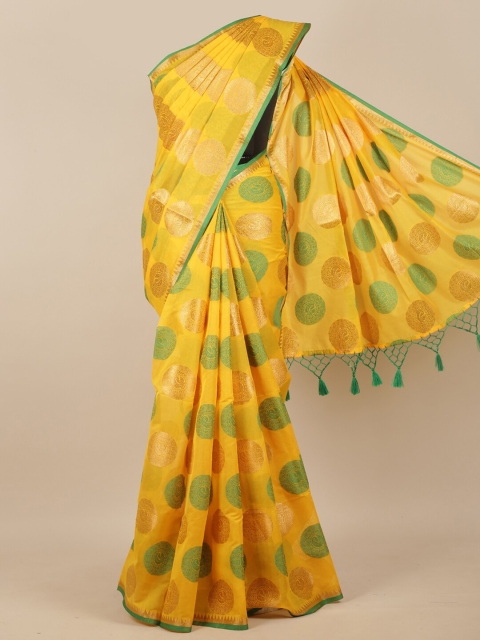 

Pothys Cotton Blend Yellow Ethnic Motifs Saree