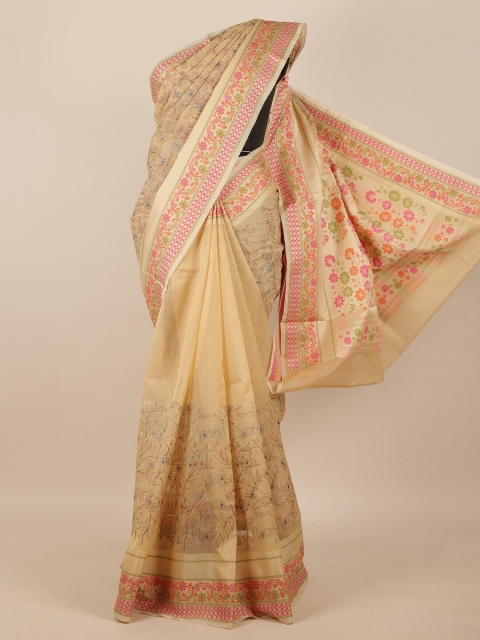 

Pothys Cream-Coloured Floral Printed Supernet Saree