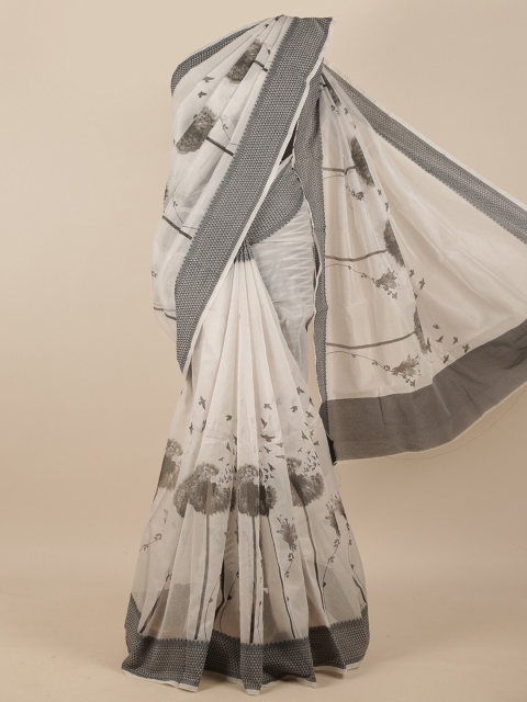 

Pothys Women White & Grey Super Net Printed Saree