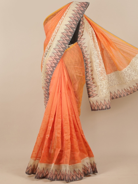

Pothys Women Orange & Cream coloured Embroidered Saree