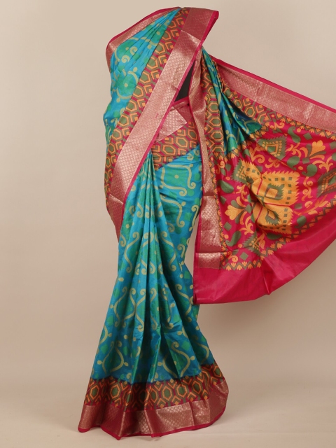 

Pothys Blue & Red Ethnic Motifs Printed Zari Woven BorderSaree