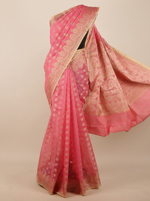 

Pothys Pink & Beige Floral Supernet Saree