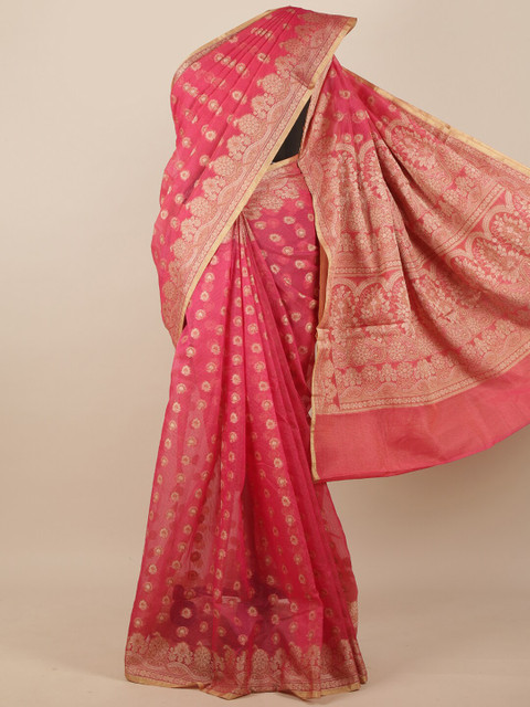 

Pothys Pink Woven Design Supernet Saree