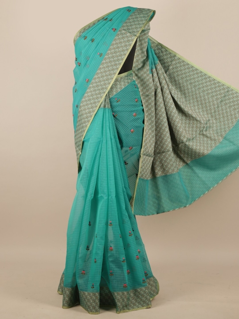 

Pothys Sea Green & Beige Floral Supernet Saree