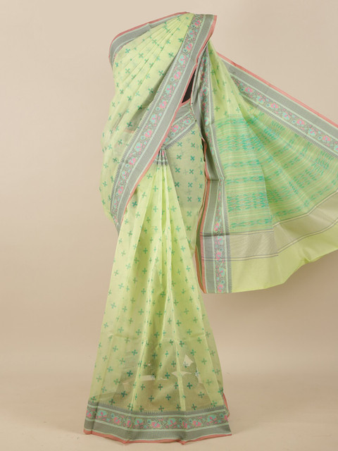 

Pothys Green & Pink Ethnic Motifs Printed Supernet Saree