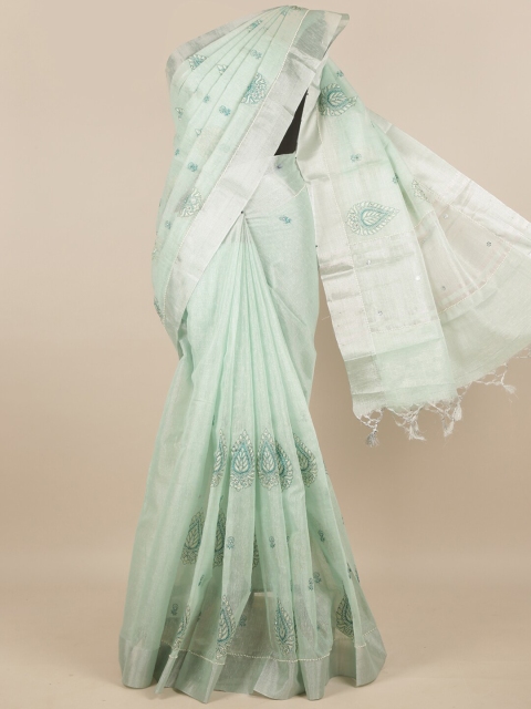 

Pothys Green & Silver-Toned Ethnic Motifs Tissue Saree