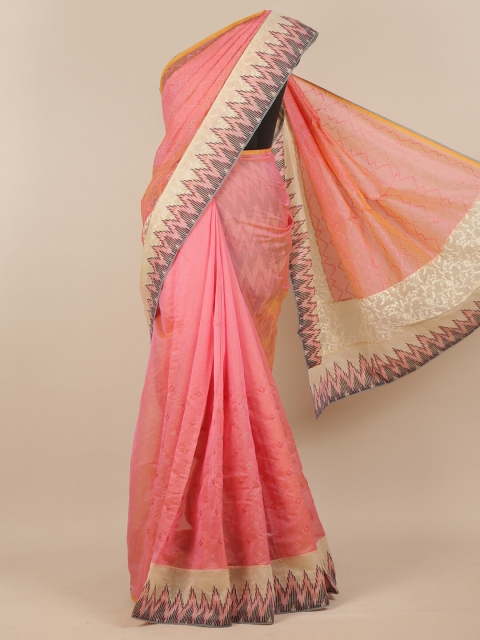 

Pothys Pink & Beige Ethnic Motifs Embroidered Saree