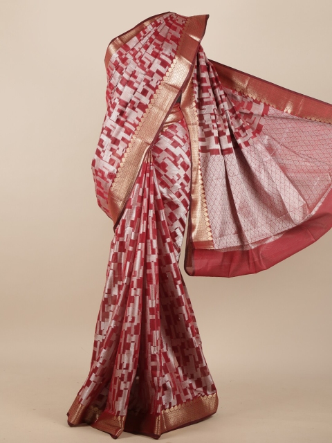 

Pothys Women Maroon & Silver-Toned Geometric Woven Designed Saree