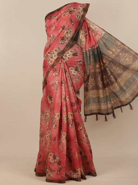 

Pothys Pink & Brown Floral Saree