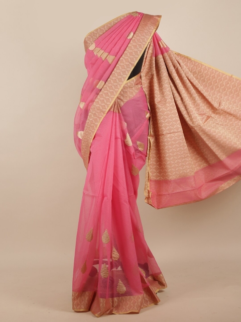 

Pothys Pink & Gold Checked Zari Woven Supernet Saree