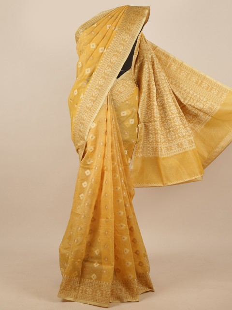

Pothys Yellow & Gold-Toned Ethnic Motifs Zari Supernet Saree