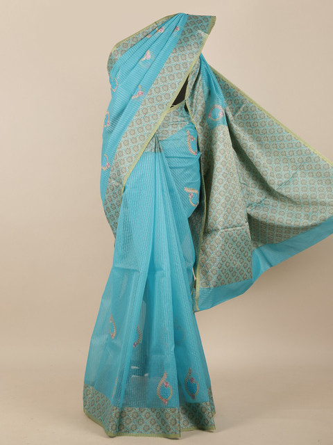 

Pothys Women Blue Embroidered & Woven Designed Saree