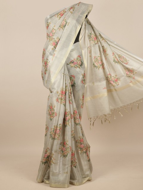 

Pothys Green & Gold-Toned Floral Tissue Saree