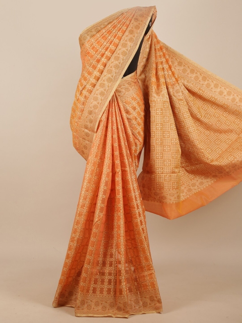 

Pothys Orange & Gold Ethnic Motifs Printed Supernet Saree