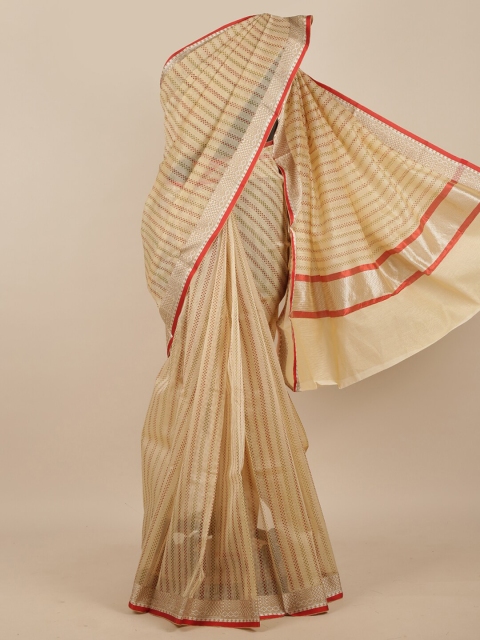

Pothys Women Cream & Red Striped Saree