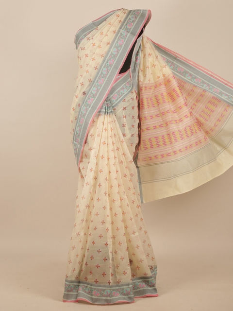 

Pothys Cream-Coloured & Grey Supernet Saree