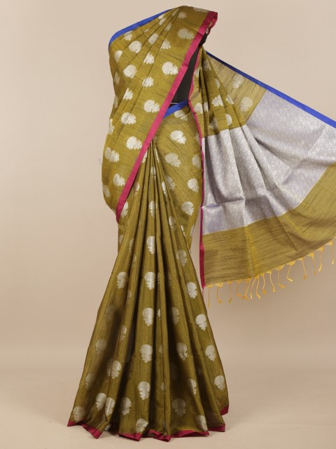 

Pothys Green & Silver Ethnic Motifs Woven Design Zari Saree