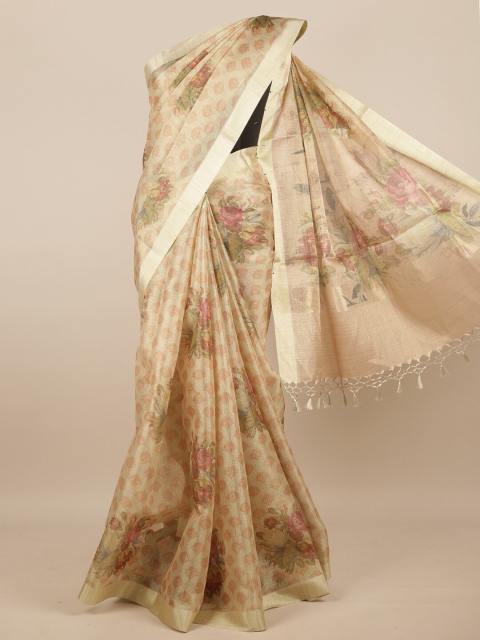 

Pothys Cream-Coloured Floral Woven Design Tissue Saree