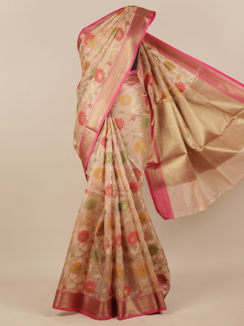 

Pothys Pink & Gold Floral Woven Design Zari Tissue Saree