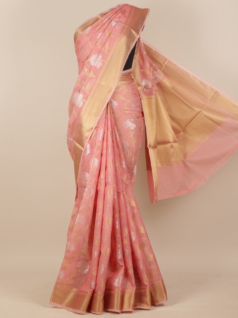 

Pothys Pink & Gold-Toned Zari Border Tissue Saree