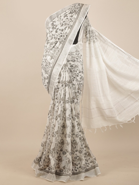 

Pothys White Floral Woven Design Linen Blend Saree