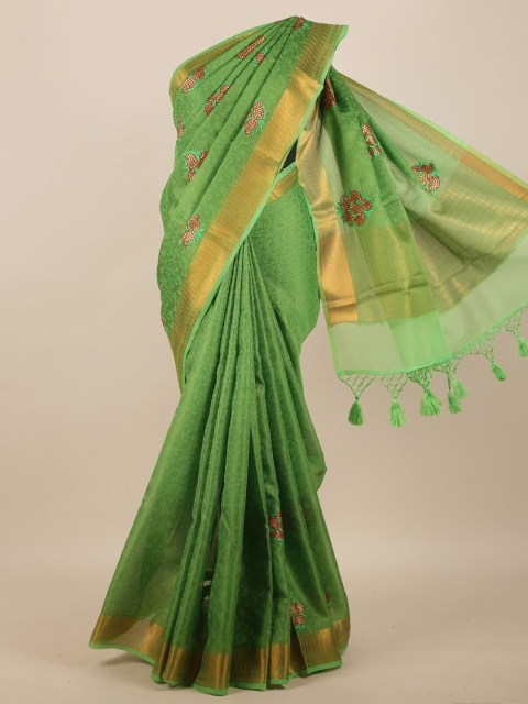 

Pothys Women Green Floral Embroidered Saree