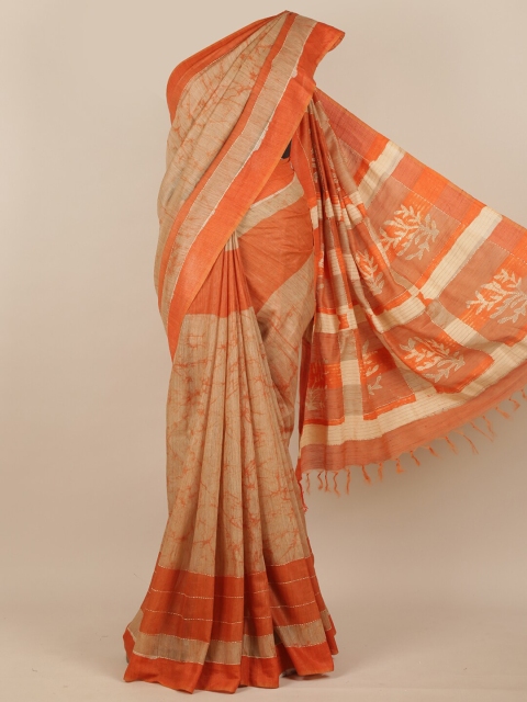 

Pothys Cotton Blend Orange Woven Design Saree