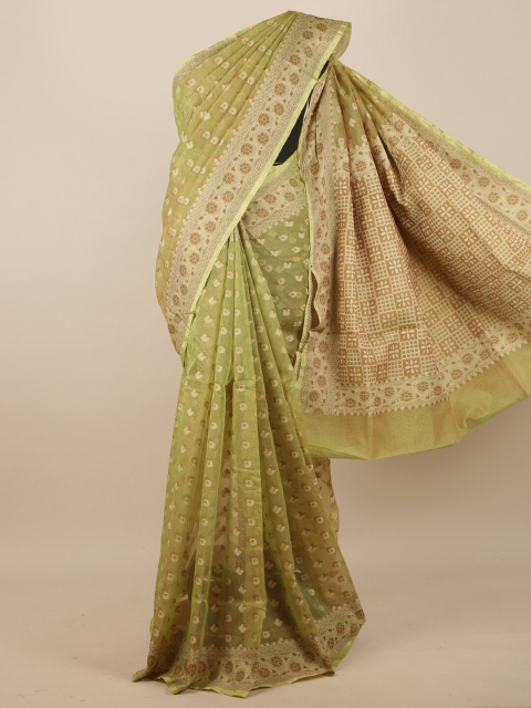 

Pothys Green & Beige Ethnic Motifs Zari Detail Supernet Saree