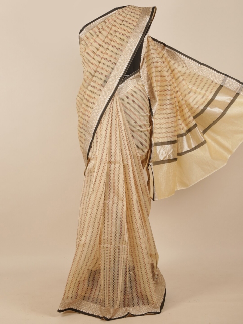

Pothys Women Cream & Black Striped Saree