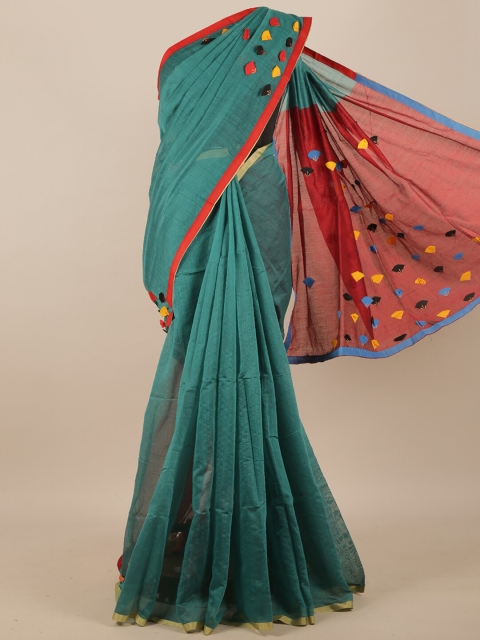

Pothys Green & Red Embroidered Jute Cotton Saree