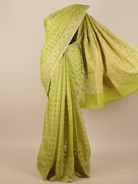 

Pothys Green & Gold-Toned Ethnic Motifs Zari Supernet Saree