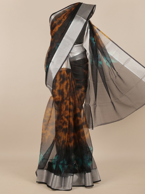 

Pothys Black & Silver-Toned Tie and Dye Tissue Saree