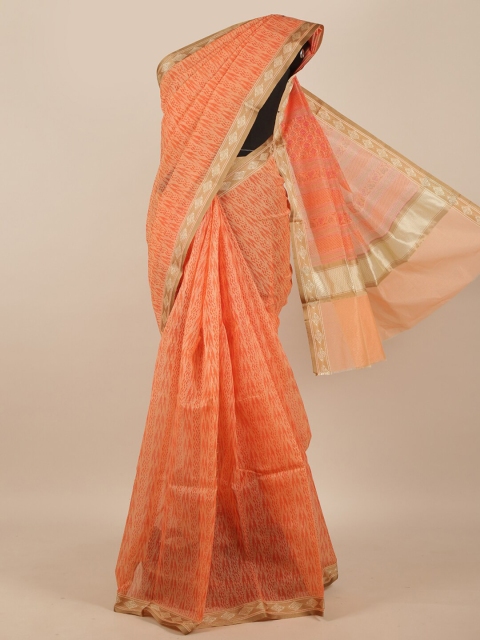 

Pothys Peach-Coloured & Orange Woven Design Supernet Saree